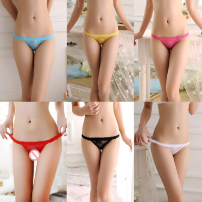 Women Sexy Sheer Briefs Low Waist Panties Thong Slimming Underwear Lace G-String