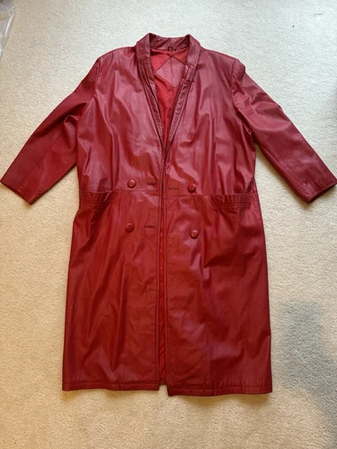 Y2K Preston & York Geniune  leather  full length Chrismats Red  jacket XL