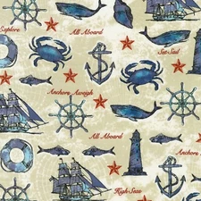 Fabric Nautical Harbor on Sand Cotton KAUFMAN 1/4 Yard 153 SAND
