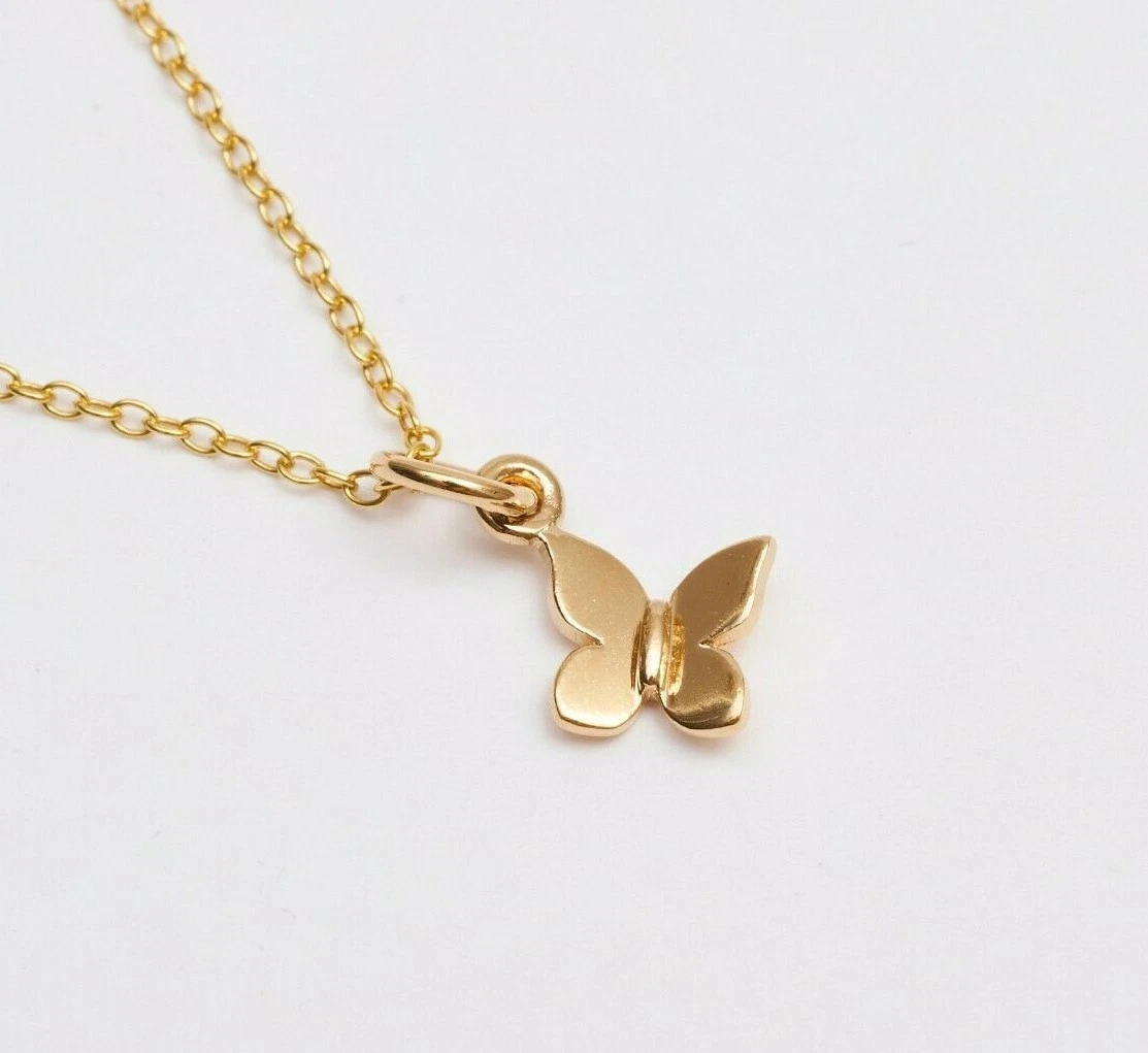 Tiny Gold Butterfly Pendant Necklace Gift for Girl Woman Her 14K Gold Plated