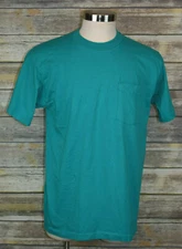 Vtg Mens BVD Pocket Tee Tshirt Teal Blue Cotton Single Stitch USA XL