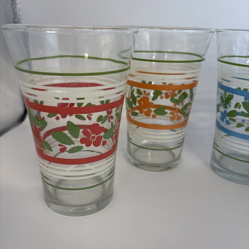 Set of 4 Vintage Libbey Glass Tumblers with Floral Design - Picture 2 of 14