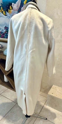 Cappotto vintage anni 90 bianco lana pelle colletto US M lunghezza caviglia vita lunga goccia - Foto 10 di 12