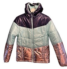 XL 14/16 ATHLETECH KIDS PUFFER JACKET NAVY BLUE/ TEAL/SILVER