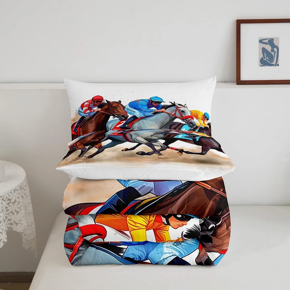 Juegos de cama de carreras de caballos tamaño doble para niños hombres, juego de edredón de vaquero occidental para... Foto 4 de 4