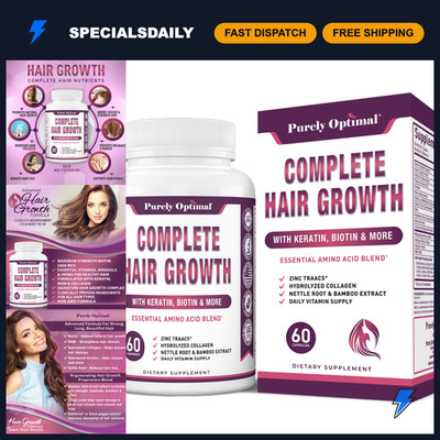 Hair Growth Support with Biotin, Collagen & Keratin - 60 Capsules for Thicker Ha
