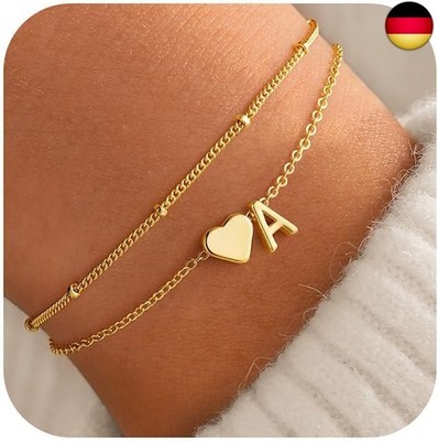Armband Damen Gold Silber - 14K Gold Vergoldete Herz Geschichtet Armbänder Perso