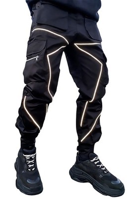Men's Cargo Jogger Pants Reflective Technical Hip Hop Harem Pants Punk Street...