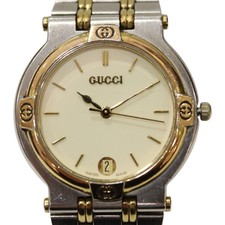 GUCCI Quartz Watch 9000M Stainless Steel x Plating SS x GP Date Display Ivory D