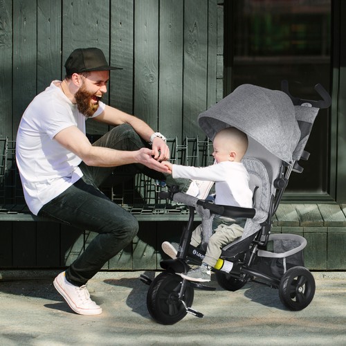 HOMCOM 6 in 1 Kids Trike, Stroller with Parent Handle, Grey - Picture 2 of 12