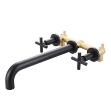 Wall Mount Tub Filler Matte Bathtub Faucet Long Spout Reach, 2 Cross Black