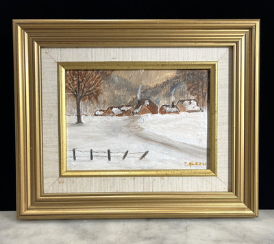 Framed Oil Painting Winter Snow Ice Scene Signed M. Alcon 10.5 x 9 