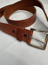 Vtg Hand Tooled Leather Belt Boho Floral Brown Brass Tone Buckle Size L 35  39