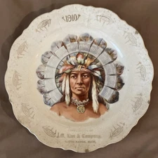 1910 Advertisement Calendar Plate Indian Chief Kint & Co. South Range Mich 7.5”