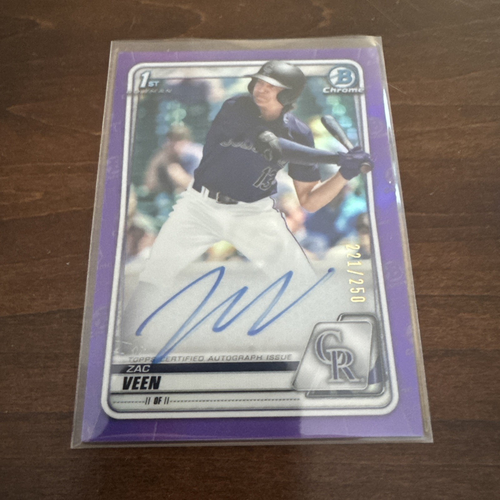 2020 Bowman Draft Zac Veen Chrome Auto 1st Purple Refractor #/250 Rockies