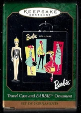 NEW 1999 Travel Case and BARBIE Ornament - Mini Hallmark Keepsake Set of 2