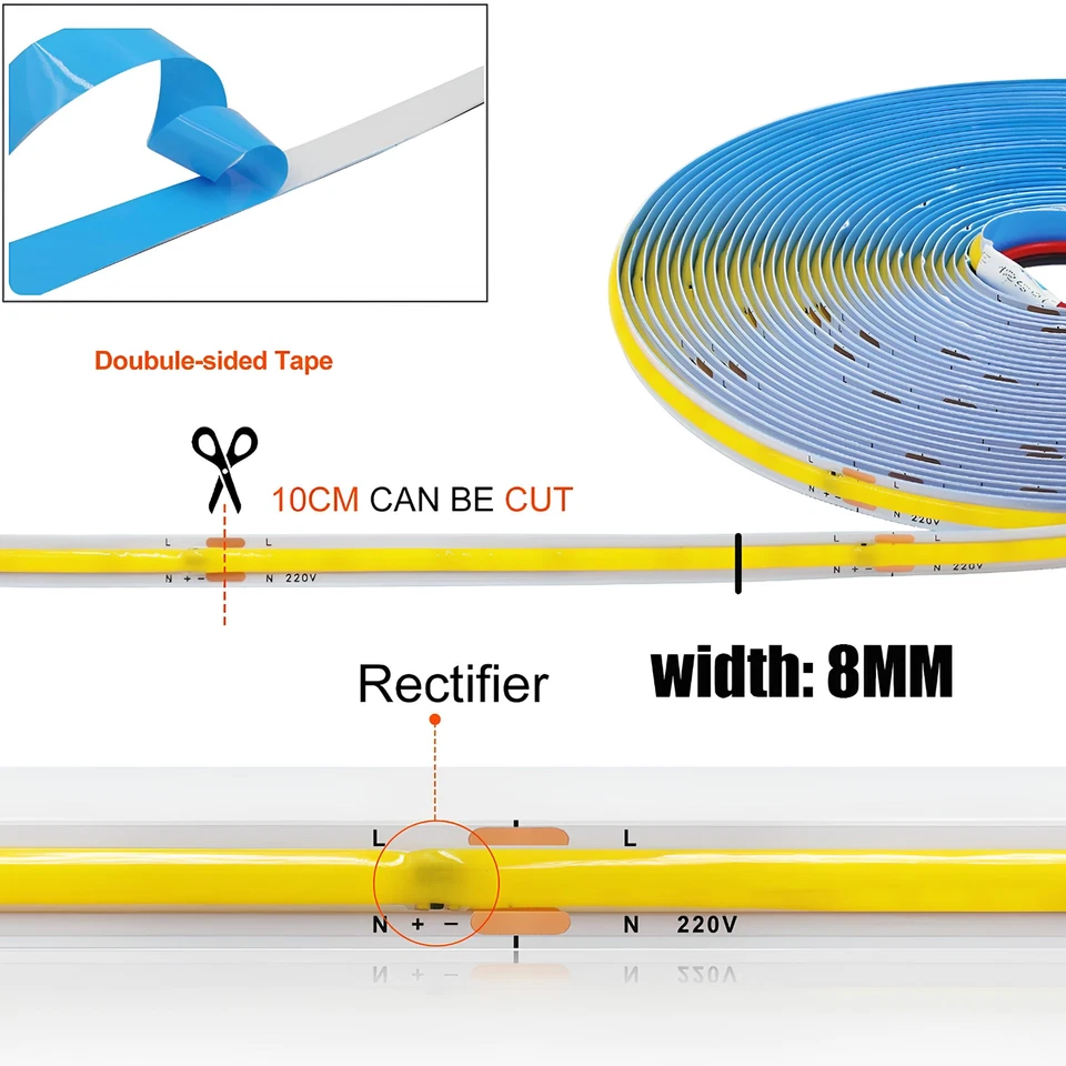 Striscia LED 220V COB Alta Luminosità 2835 Decorazioni Luce Bianca Adesiva - Immagine 4 di 4