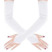 Jmkcoz Fingerless Elbow Long Opera Party Gloves for Women 1920s One Size White