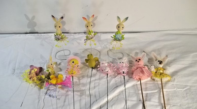 Lot 12 Vintage FTD Easter Floral Picks Decorations Bunny Chicks