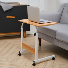 Office laptop desk, portable, adjustable on wheels | walnut wood