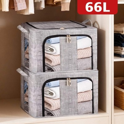 2 Stück große 66L Faltbare Aufbewahrungsboxen Stahlrahmen Stoff Kleidung Organizer Box