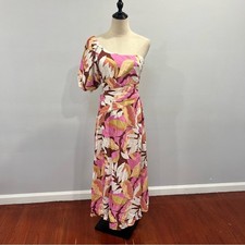 Minkpink Kali One Shoulder Dress In Pink & Ivory Multicolor Size Medium -Reemoly