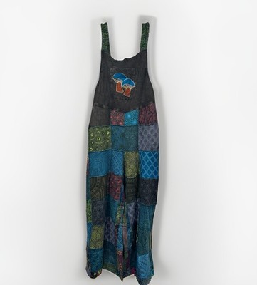 Kathmandu Import Patchwork Overall Jumpsuit Mushroom Boho Hippie ART TO WEAR