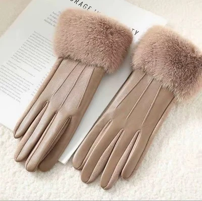 Gant De Poignet En Cuir Taille Unique Femme Manchette Fausse Fourrure Douce - Photo 1/2