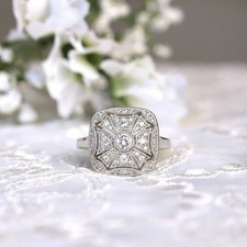Art Deco Style Round Lab Created Diamond 14K White Gold FN Filigree Wedding Ring