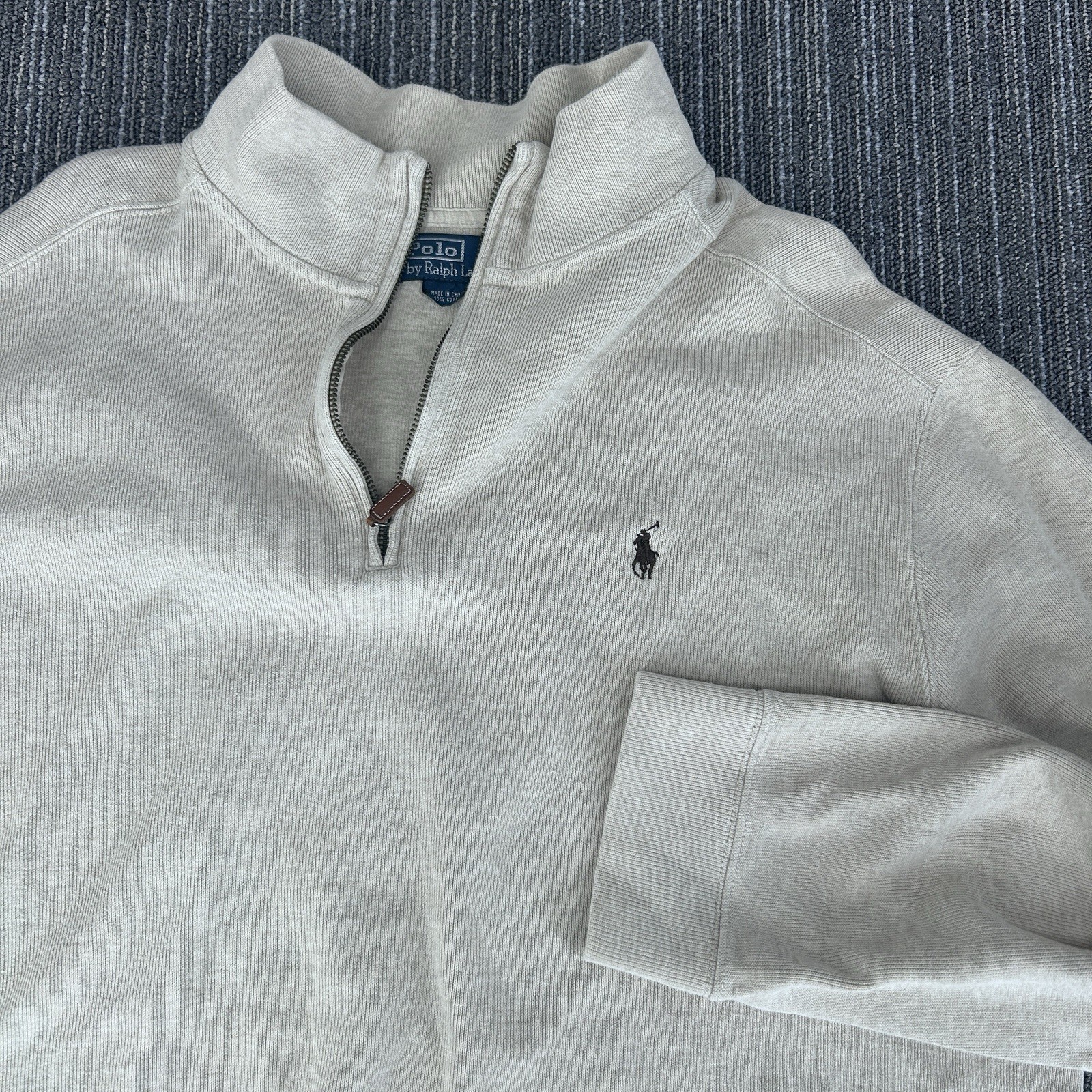 Polo Ralph Lauren Maglione Uomo 2XL Beige Marrone Pony 1/4 Zip