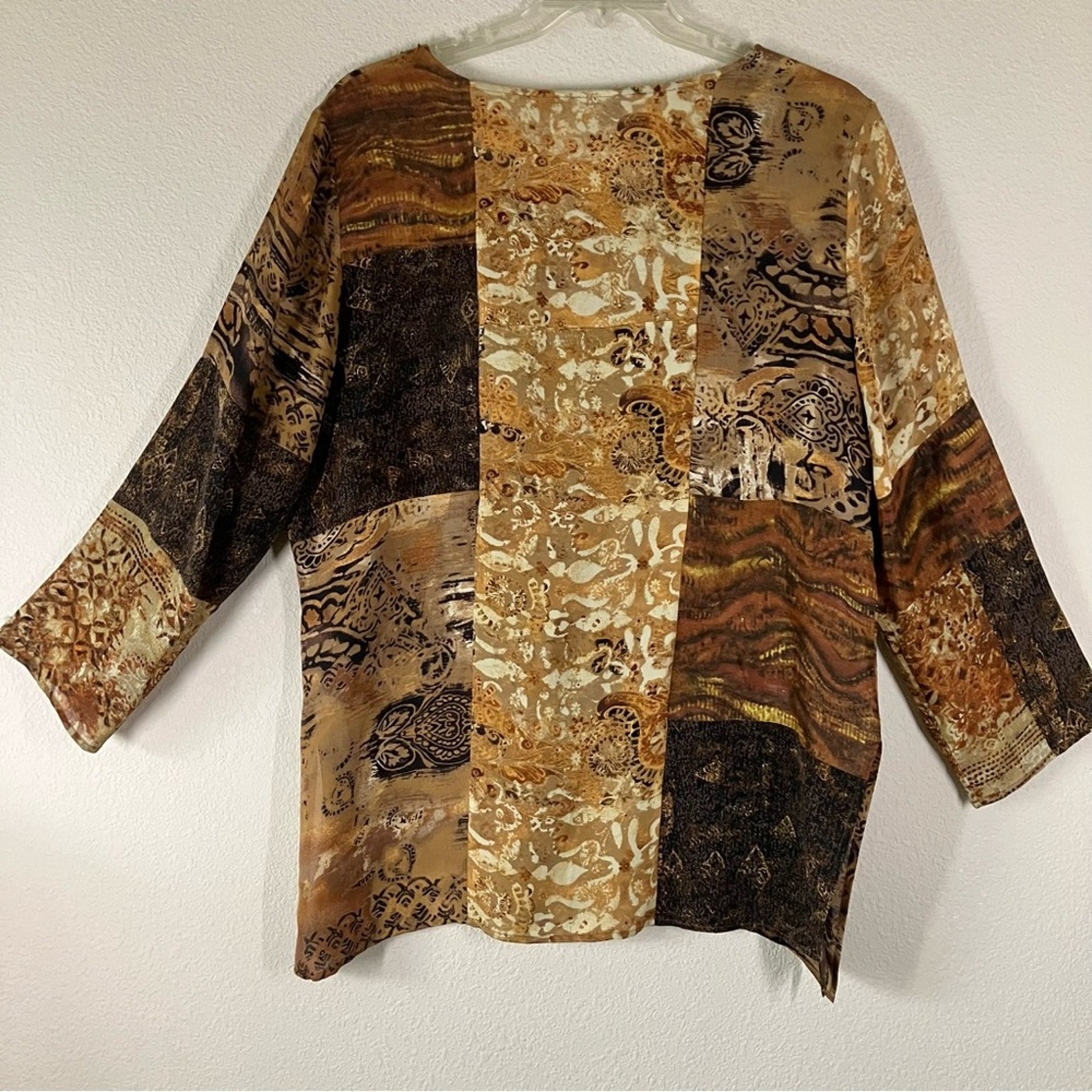 CHICO'S Patchwork Tunic Top Silk Linen Beaded Blo… - image 13