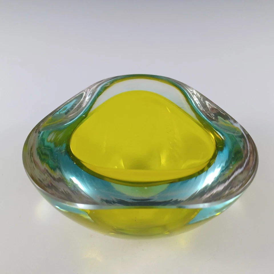 Murano Yellow & Blue Sommerso Glass Triangular Geode Bowl - Image 2 of 4