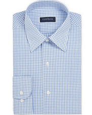 Club Room Dress Shirt Men Small Laser Blue Grid Cotton Regular Fit Formal FTS112
