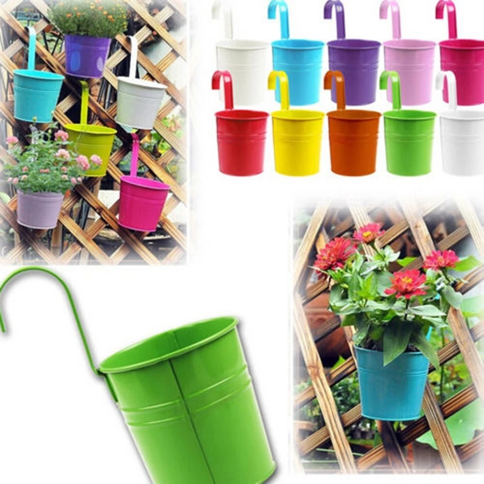 Eisen Blumentopf mit Haken Wandbehang Blechkorb für drinnen draußen - Bild 3 von 4