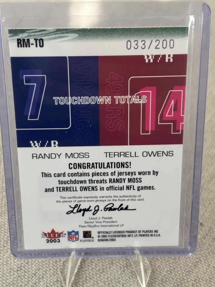 2003 Fleer Touchdown Threats Randy Moss Terrell Owens 比赛穿球衣 /200 — 第 2/2 张图片
