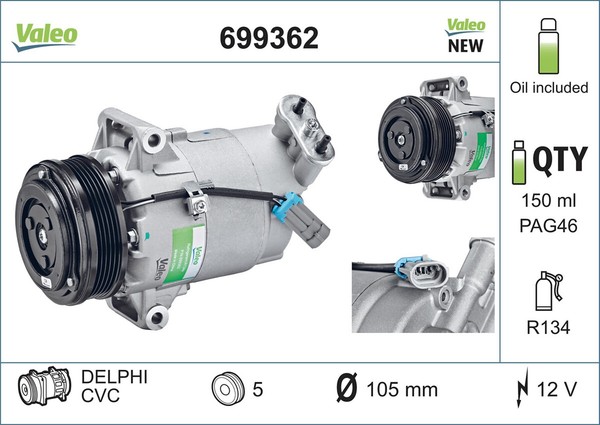 Kompressor Klimaanlage Valeo CORE-FLEX 699362 FüR Zafira Opel Astra 12V Family-image