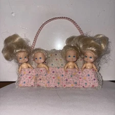 Vintage 1990 Tyco Quints Mini Baby Doll Lot Of 4 and sleeping bag missing #3
