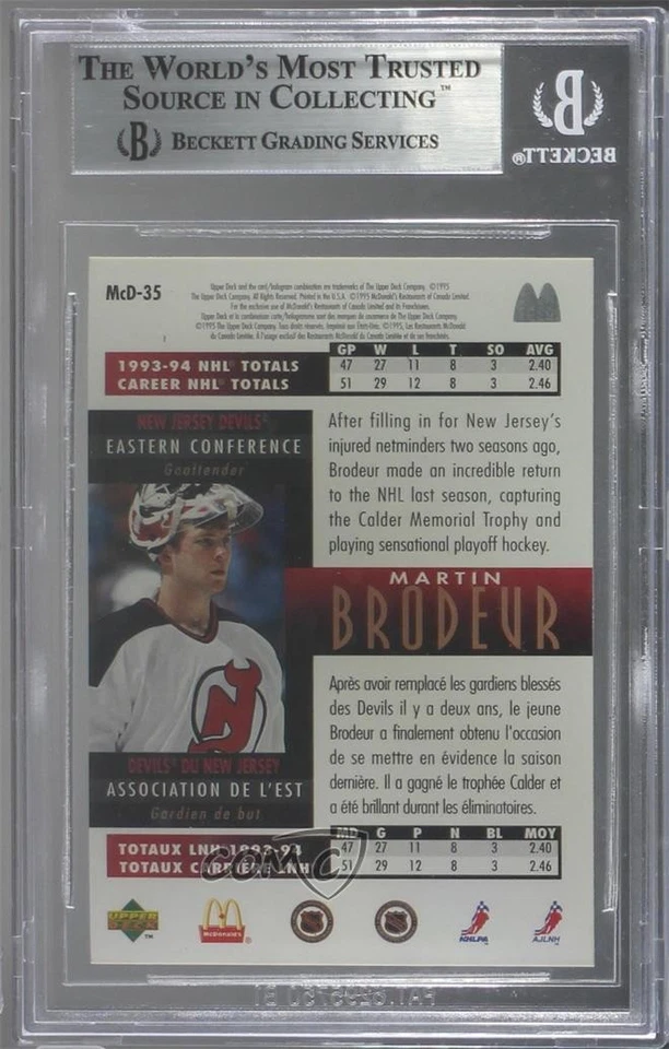 1994-95 Upper Deck McDonald's Martin Brodeur #McD-35 BGS 9 MINT HOF - Image 2 of 2