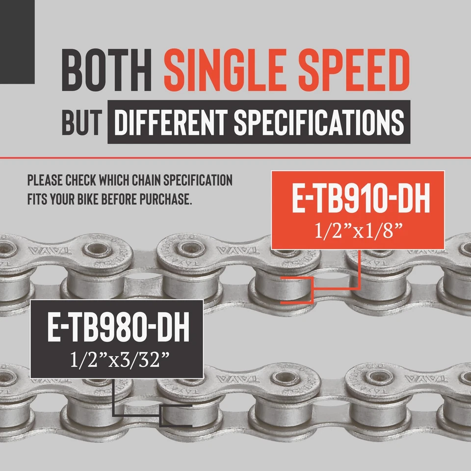Cadena de bicicleta de una sola velocidad e-TB910-DH, 136 eslabones, GST a prueba de óxido, duradera y pequeña... Foto 3 de 4