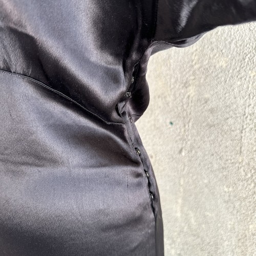 Vintage 1930s Black Silk Satin Gown Dress Art Deco Maxi Long Sleeve Keyhole - Picture 8 of 23