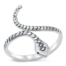 Snake Ring Genuine Solid Sterling Silver 925 Oxidized Face Height 22 mm Size 4