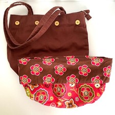 Longaberger Flowers Convertible Design 3-in-1 Brown Pink Orange Satchel Hand Bag
