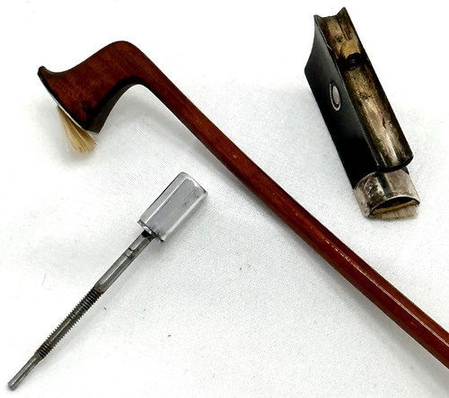 NICELY HAND MADE VINTAGE - ANTIQUE SILVER MOUNTED VIOLIN BOW WITH NO MAKERS MARK - Picture 20 of 24