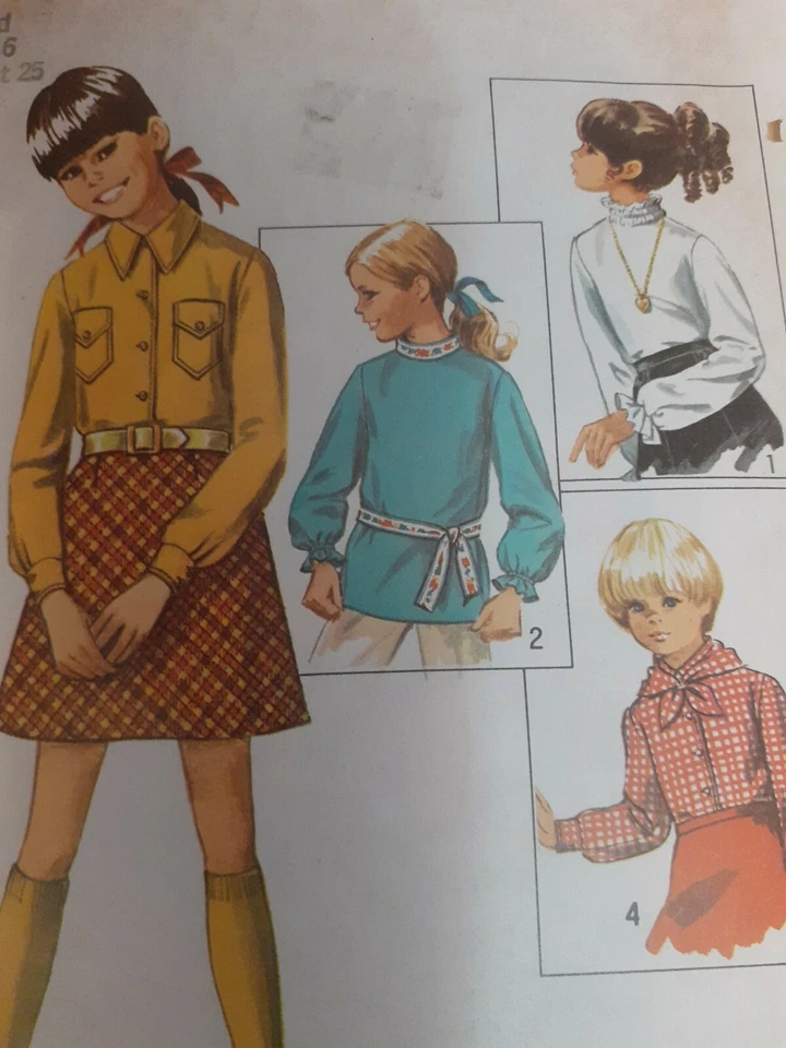 Simplicity 8307 Shirt Scarf Blouse Top Sewing Pattern Girls 6 VTG Cut Western - Image 2 of 4