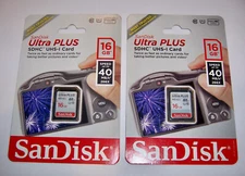 2 New SanDisk Ultra 16GB SD SDHC Flash Memory Card Class 10 40MB/s 266X 16 GB SD