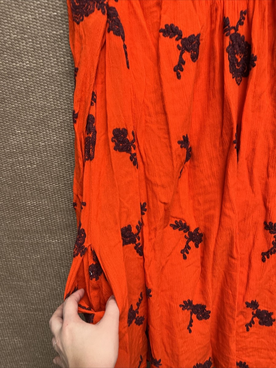 free people boho long sleeve orange dress embroidered size m | eBay