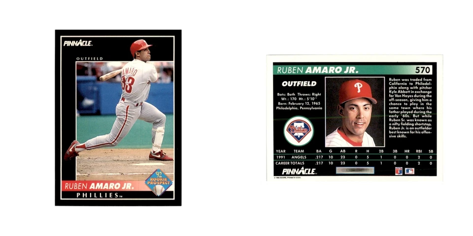 1992 Pinnacle Ruben Amaro Jr. Baseball Cards #570 - Image 3 of 3