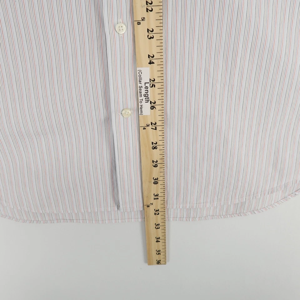 Camisa de vestir Saks Fith Avenue para hombre 17,5 L blanca a rayas manga larga abotonada Foto 4 de 4