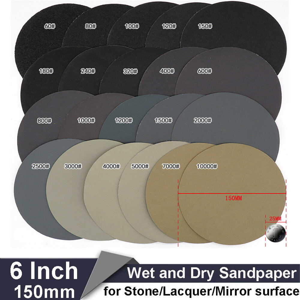 Almohadillas de papel de lija redondas 60-10000Grit 6 pulgadas 150 mm disco de lijado disco flocado seco húmedo
