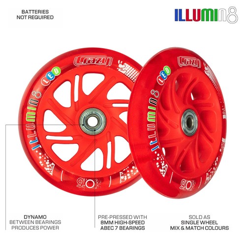Crazy Skates illumin8 LED Light Up LED Scooter Wheels 121mm fits Micro & Globber - Picture 4 of 4
